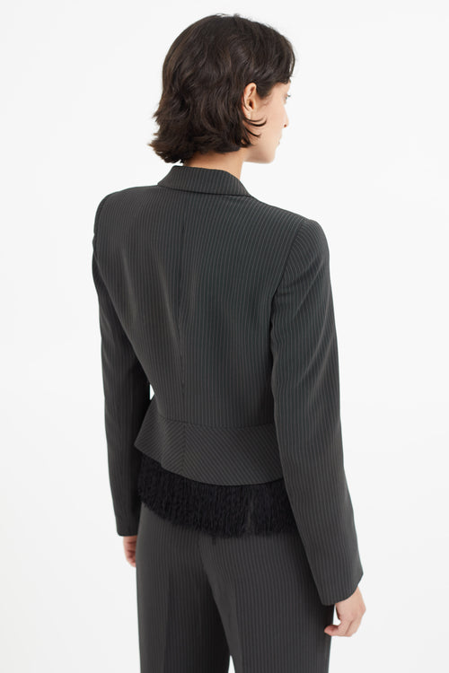 Armani Black & White Stripe Fringe Blazer Pant Suit