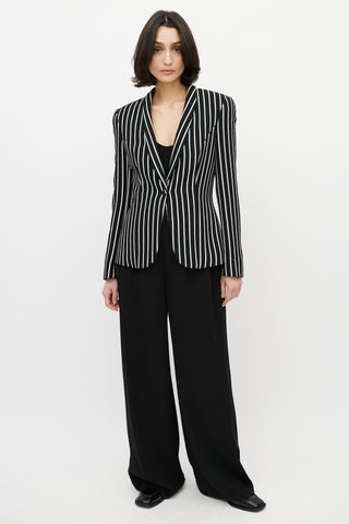 Armani Black & White Striped One Button Blazer