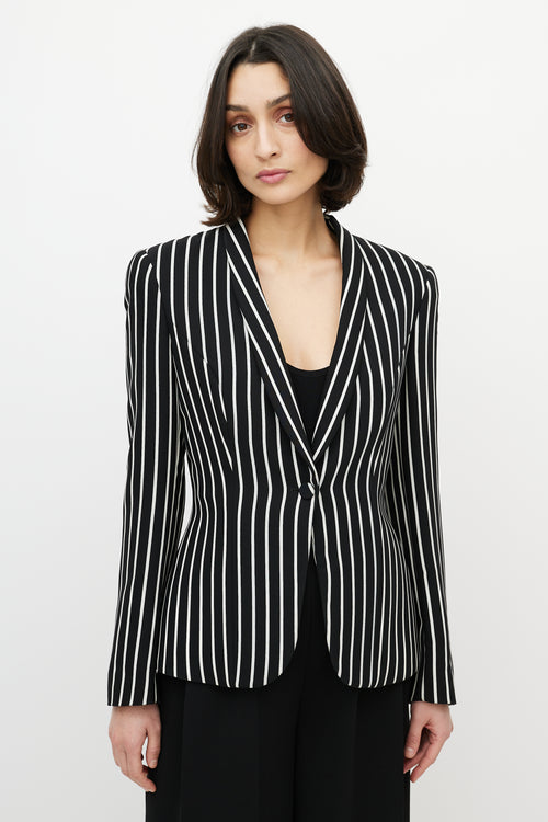 Armani Black & White Striped One Button Blazer