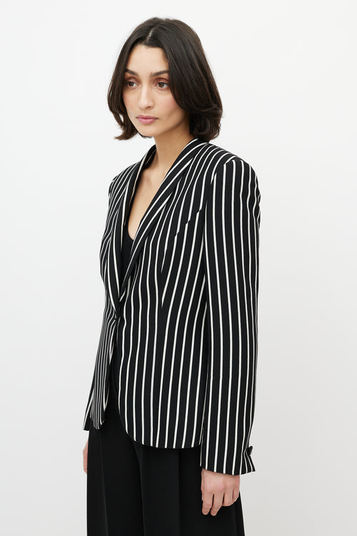 Armani Black & White Striped One Button Blazer