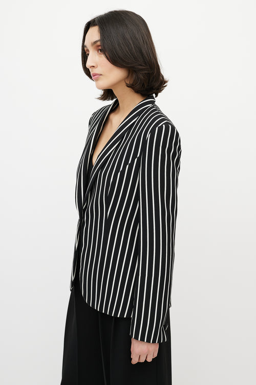 Armani Black & White Striped One Button Blazer