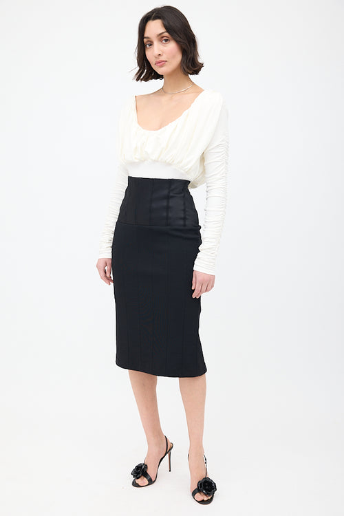 Armani Black Wool & Silk Panelled Midi Skirt