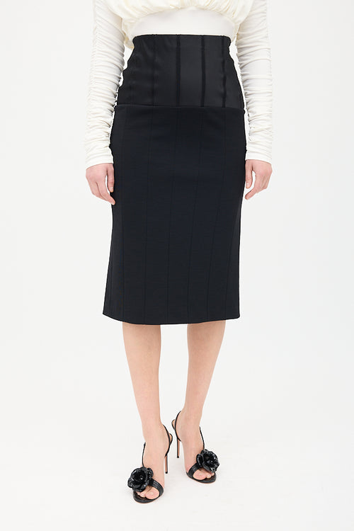 Armani Black Wool & Silk Panelled Midi Skirt