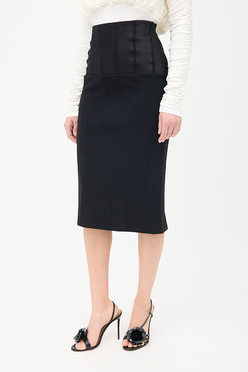 Armani Black Wool & Silk Panelled Midi Skirt