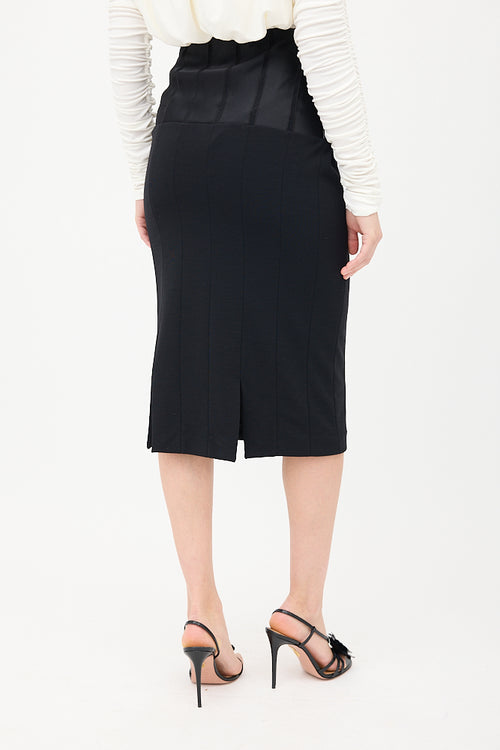 Armani Black Wool & Silk Panelled Midi Skirt