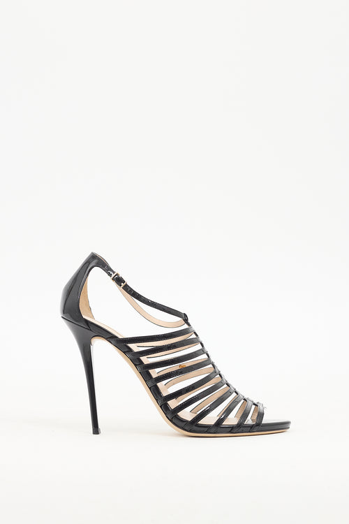 Armani Black Patent Leather Caged Heel