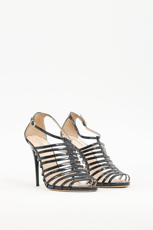 Armani Black Patent Leather Caged Heel