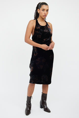 Armani Brown & Black Velvet Midi Dress