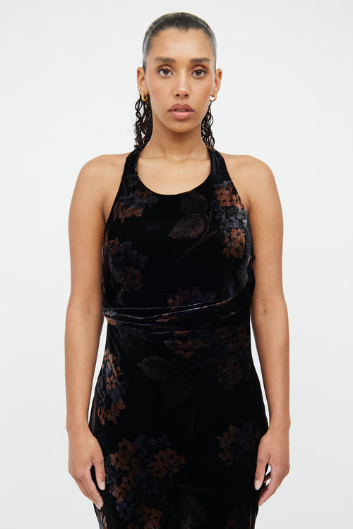 Armani Brown & Black Velvet Midi Dress