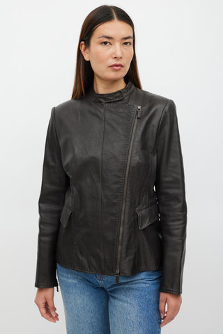 Armani Brown Leather Moto Jacket