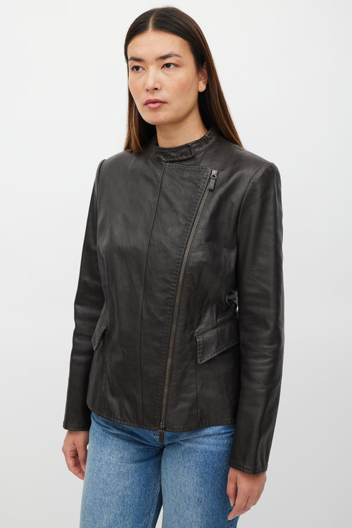 Armani Brown Leather Moto Jacket