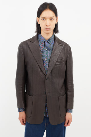 Armani Brown Micro Quilted Leather Blazer