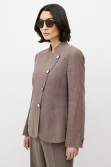 Armani Brown Ramie Two Piece Blazer Set