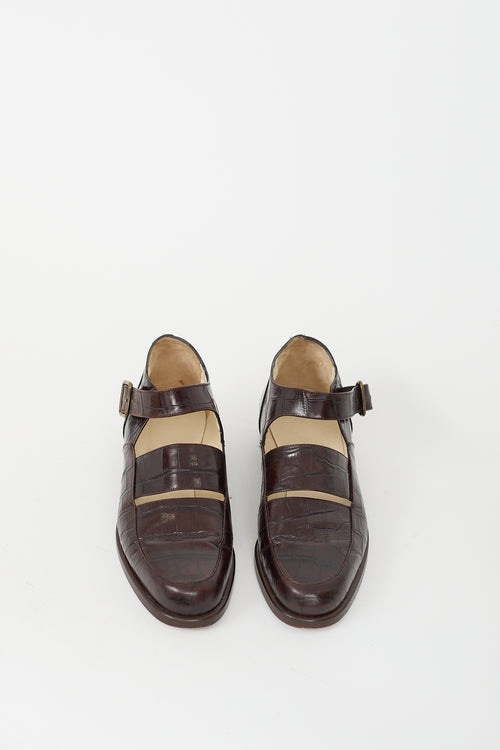 Armani Brown Textured Leather Buckle Loafer