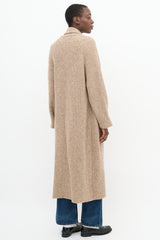 Armani Brown Wool Knit Tie Waist Long Cardigan