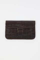 Armani Dark Brown Embossed Leather Clutch