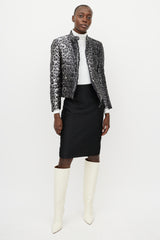Armani Grey & Black Printed Puffer Jacket