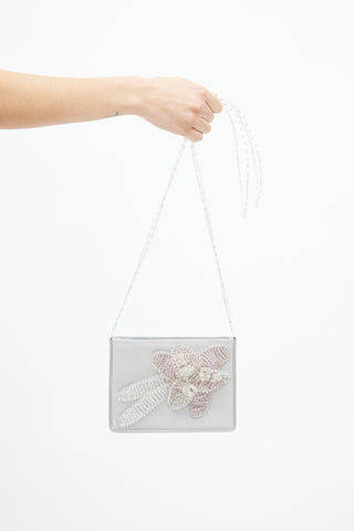 Armani Grey & Purple Floral Beaded Bag