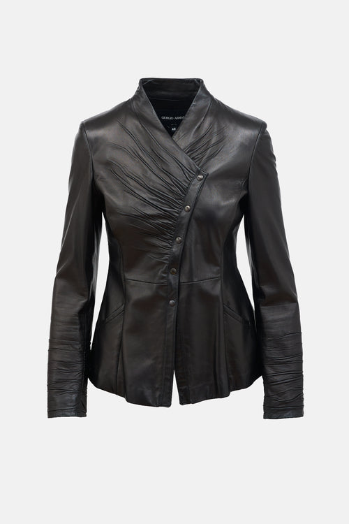 Armani Leather Ruched Jacket