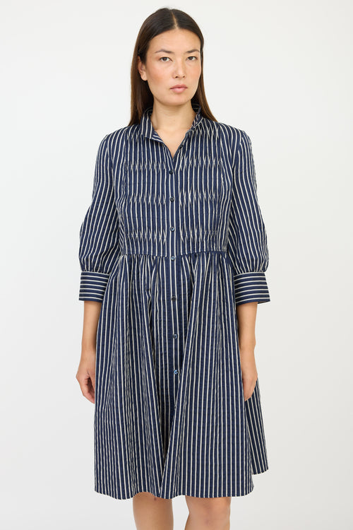 Armani Navy & White Striped Pleated Dress