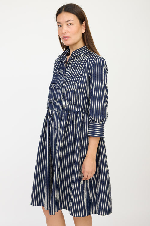 Armani Navy & White Striped Pleated Dress