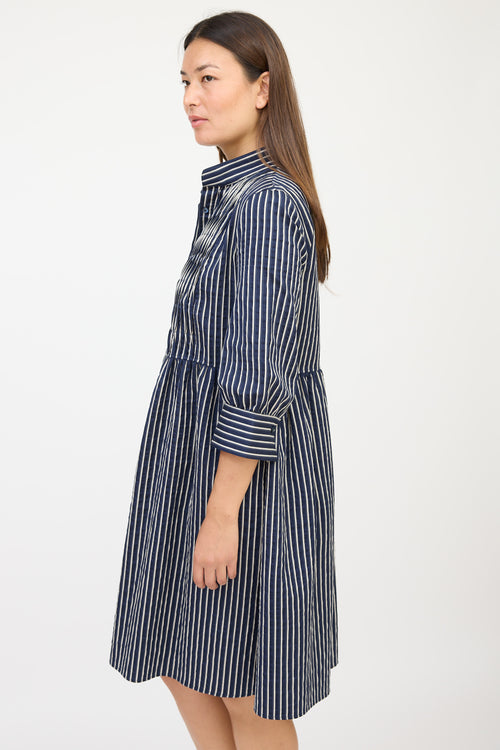 Armani Navy & White Striped Pleated Dress