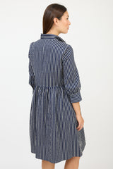 Armani Navy & White Striped Pleated Dress