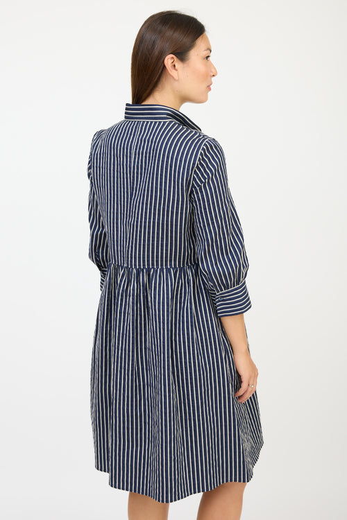 Armani Navy & White Striped Pleated Dress