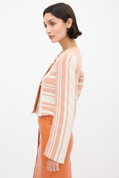 Armani Pink & Cream Linen & Silk Striped Blazer