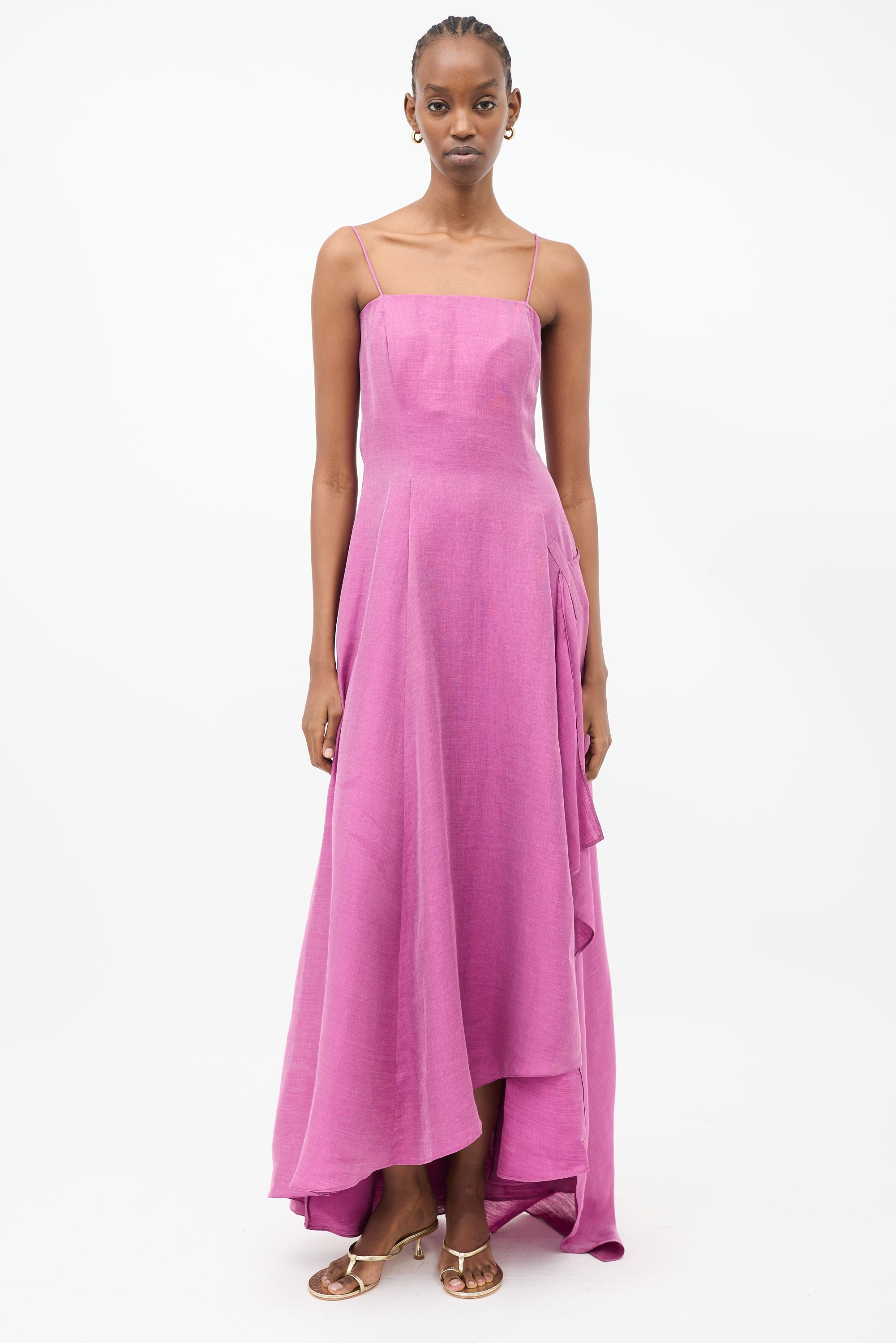 Armani // Vintage Purple Linen & Silk Asymmetric Drape Dress VSP Consignment Armani // Vintage Purple Linen & Silk Asymmetric Drape Dress VSP Consignment