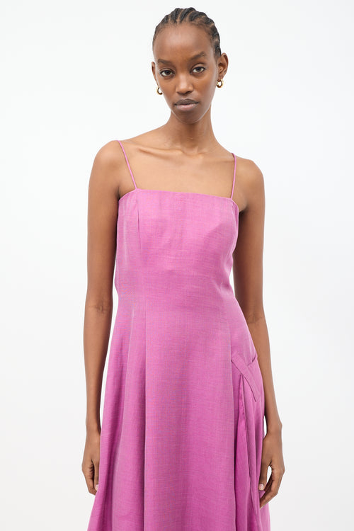 Armani Vintage Purple Linen & Silk Asymmetric Drape Dress