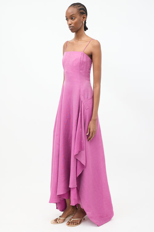 Armani Vintage Purple Linen & Silk Asymmetric Drape Dress