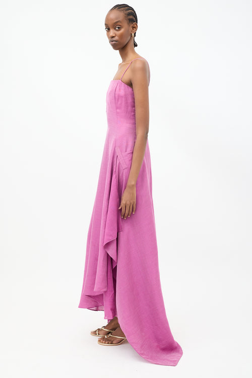 Armani Vintage Purple Linen & Silk Asymmetric Drape Dress