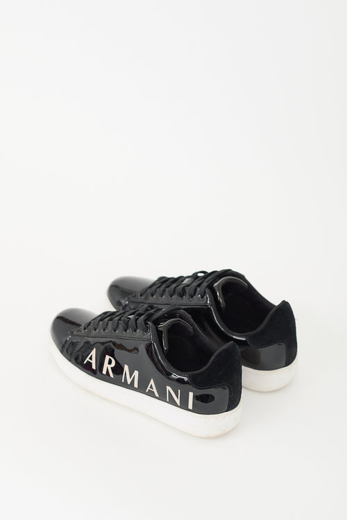 Armani Exchange Black Patent Leather Logo Sneaker