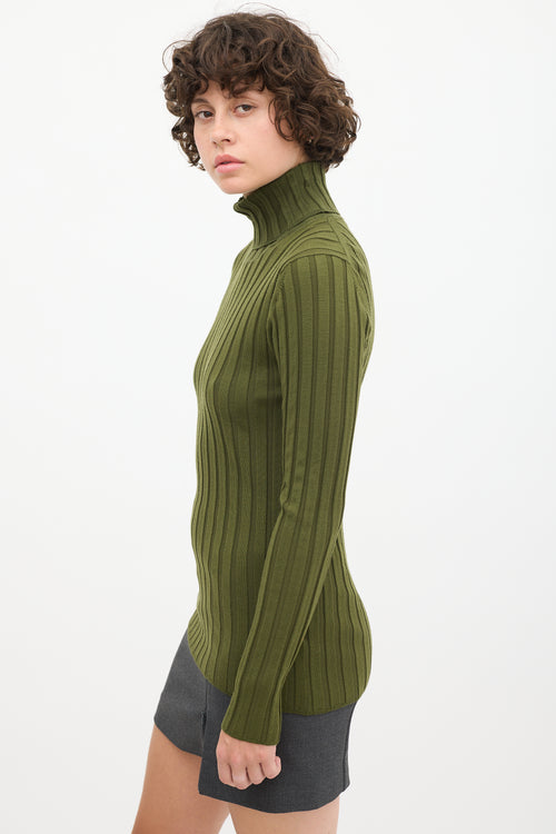 Aspesi Green Wool Ribbed Knit Turtleneck