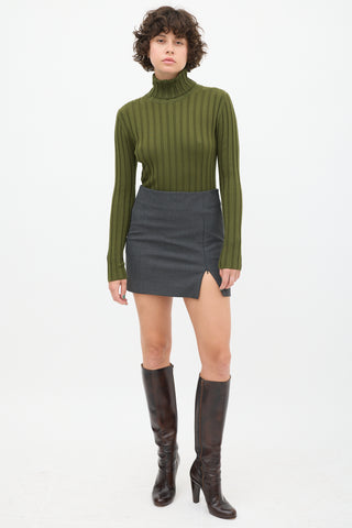 Aspesi Green Wool Ribbed Knit Turtleneck