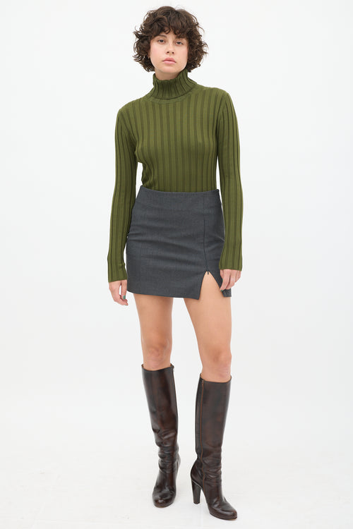 Aspesi Green Wool Ribbed Knit Turtleneck