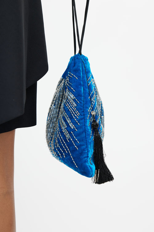 Attico Blue Velvet Sequin Clutch