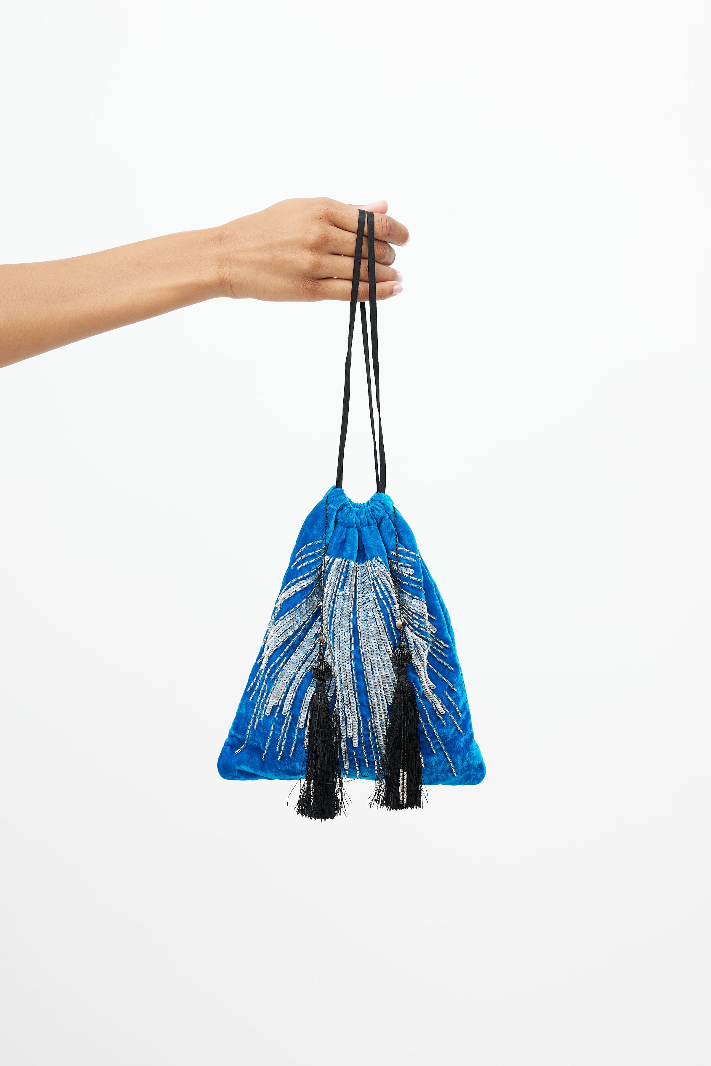 Long Night Velvet Clutch in Blue - The Attico