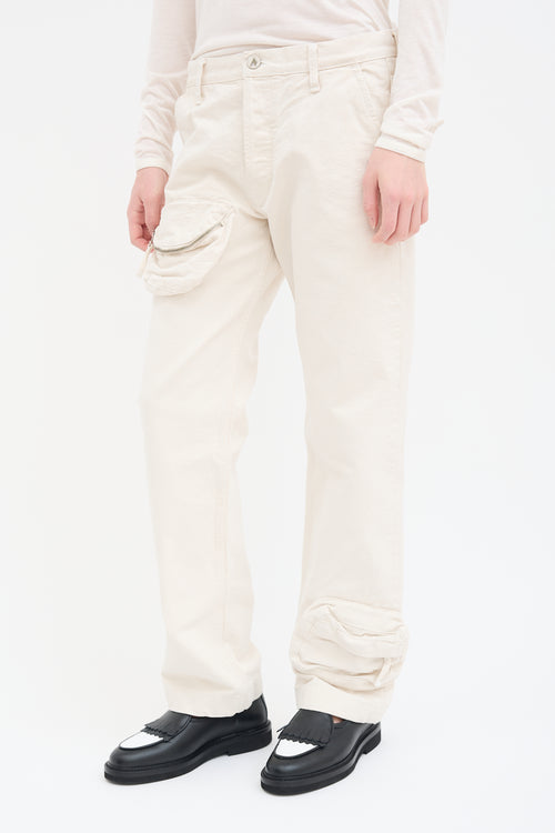 Attico Cream Canvas Zip Pocket Pant