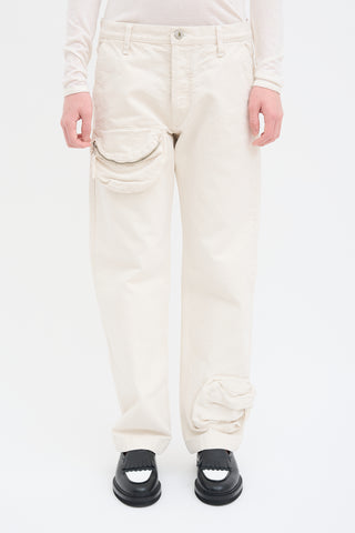 The Attico Cream Canvas Zip Pocket Pant