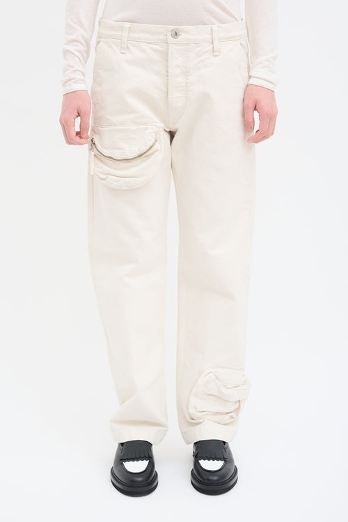 The Attico Cream Canvas Zip Pocket Pant