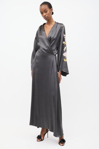 Attico Dark Grey & Multi Embroidered Gown