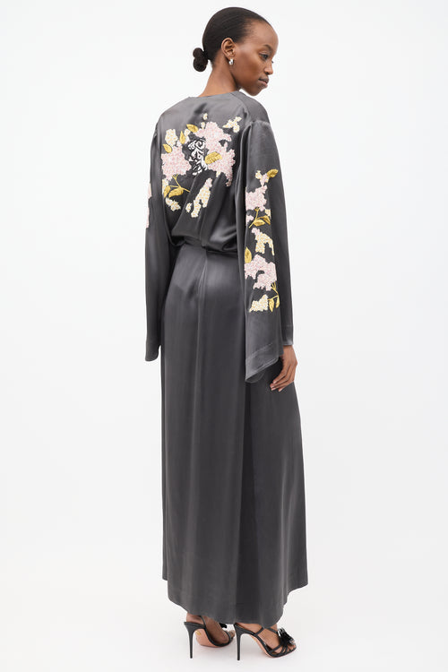 Attico Dark Grey & Multi Embroidered Gown