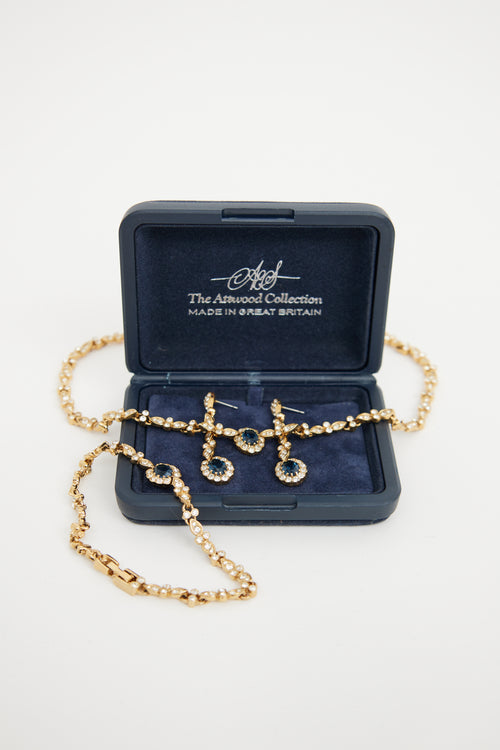 Attwood Collection Gold Tone Clear & Blue Crystal Three Piece Set