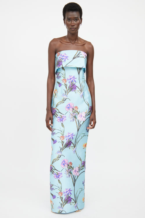 Audrey + Brooks Blue & Multicolour Floral Maxi Dress