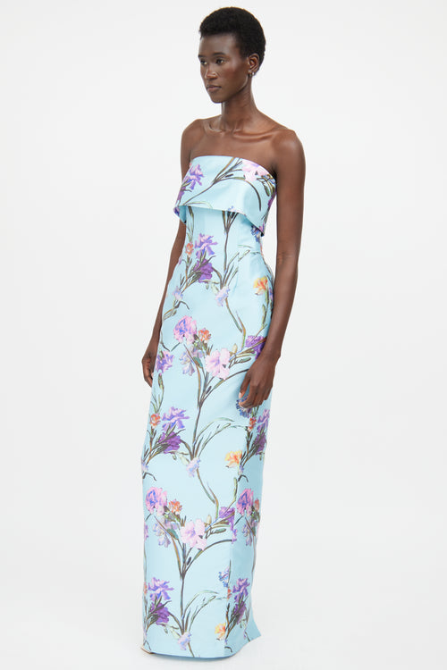 Audrey + Brooks Blue & Multicolour Floral Maxi Dress