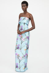 Audrey + Brooks Blue & Multicolour Floral Maxi Dress