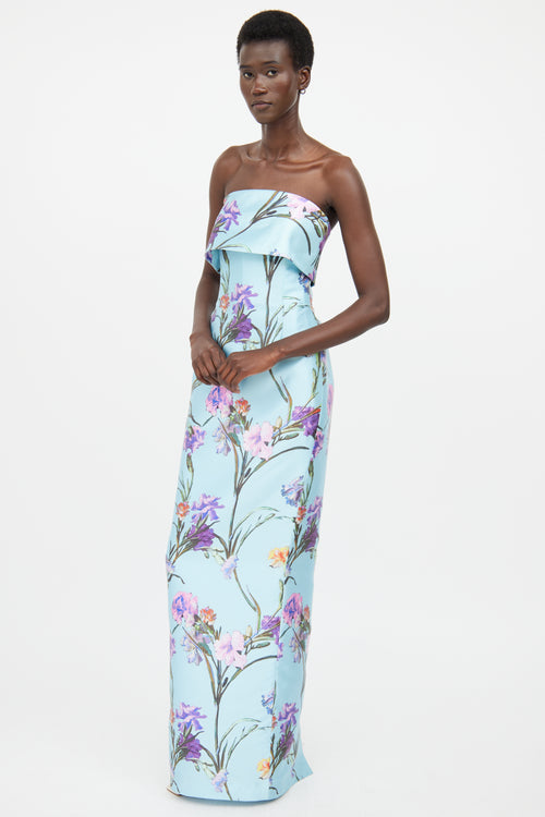 Audrey + Brooks Blue & Multicolour Floral Maxi Dress