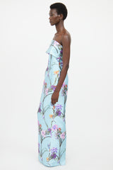 Audrey + Brooks Blue & Multicolour Floral Maxi Dress
